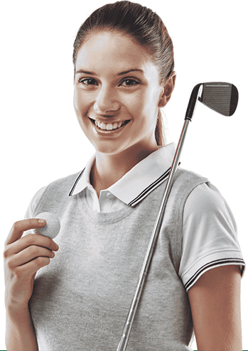 Golfer holding a club and ball
